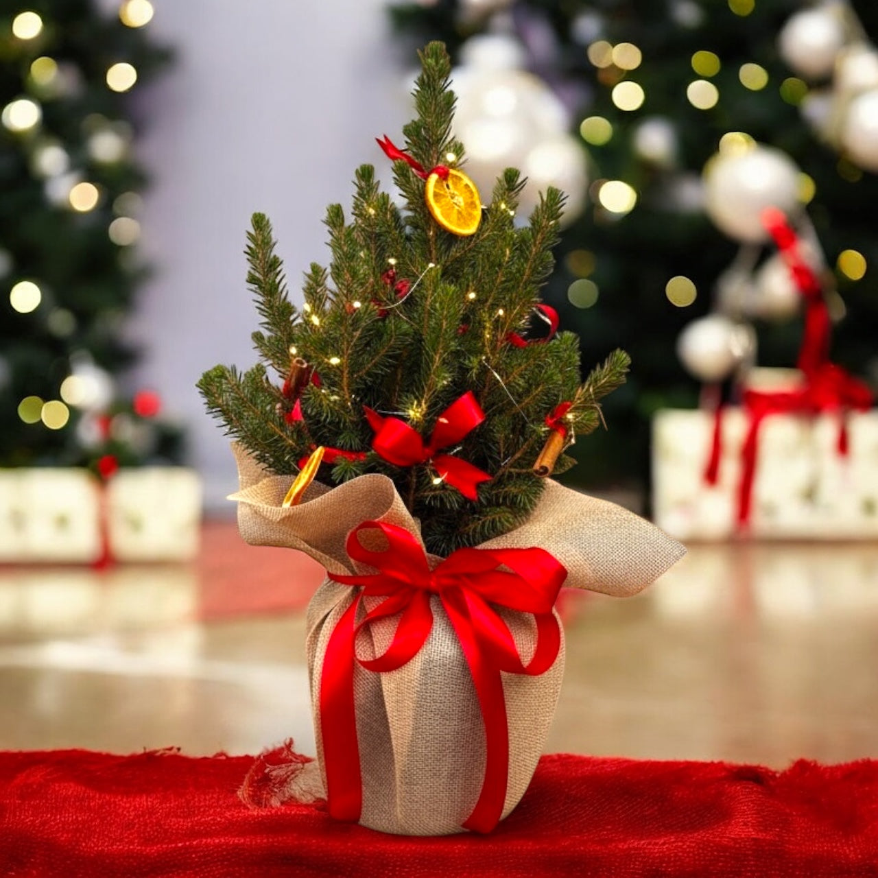 Brad in ghiveci impodobit “Star”, cu instalatie luminoasa