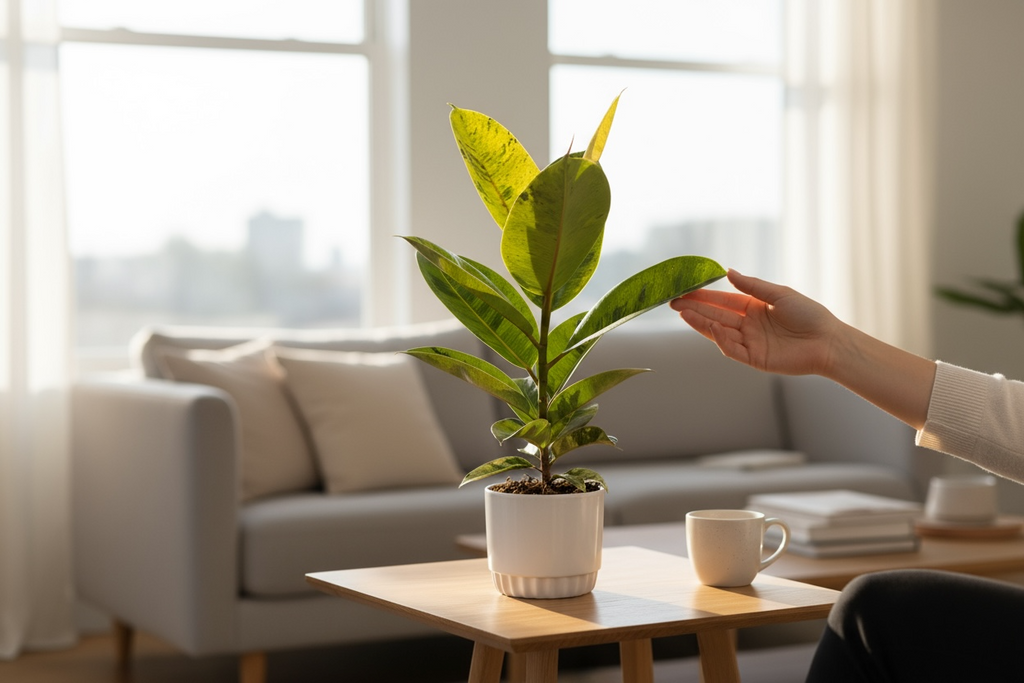 Ficus elastica 'Shivereana' ('Moonshine', 'Variegata') D12