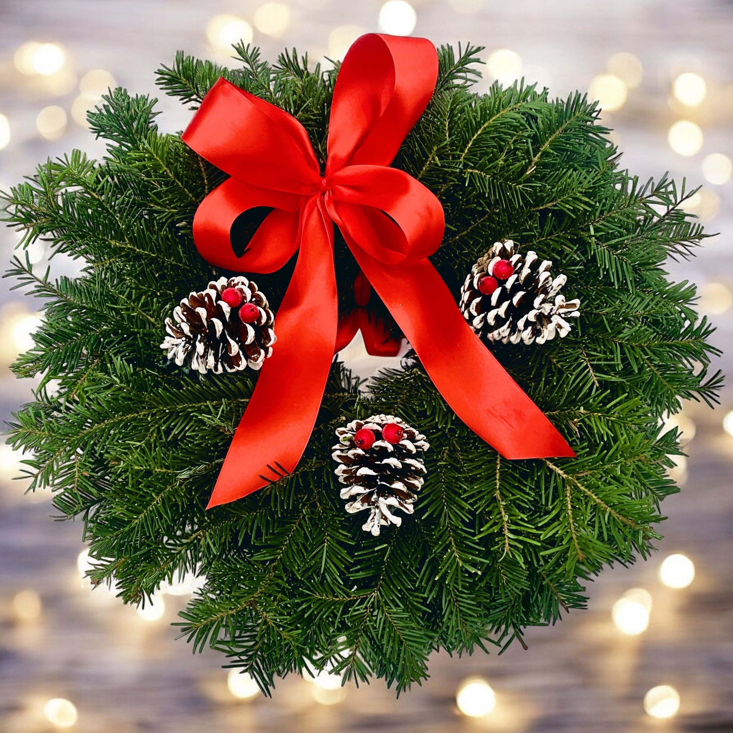 Coronita de Craciun din brad natural cu funda rosie – decor traditional festiv