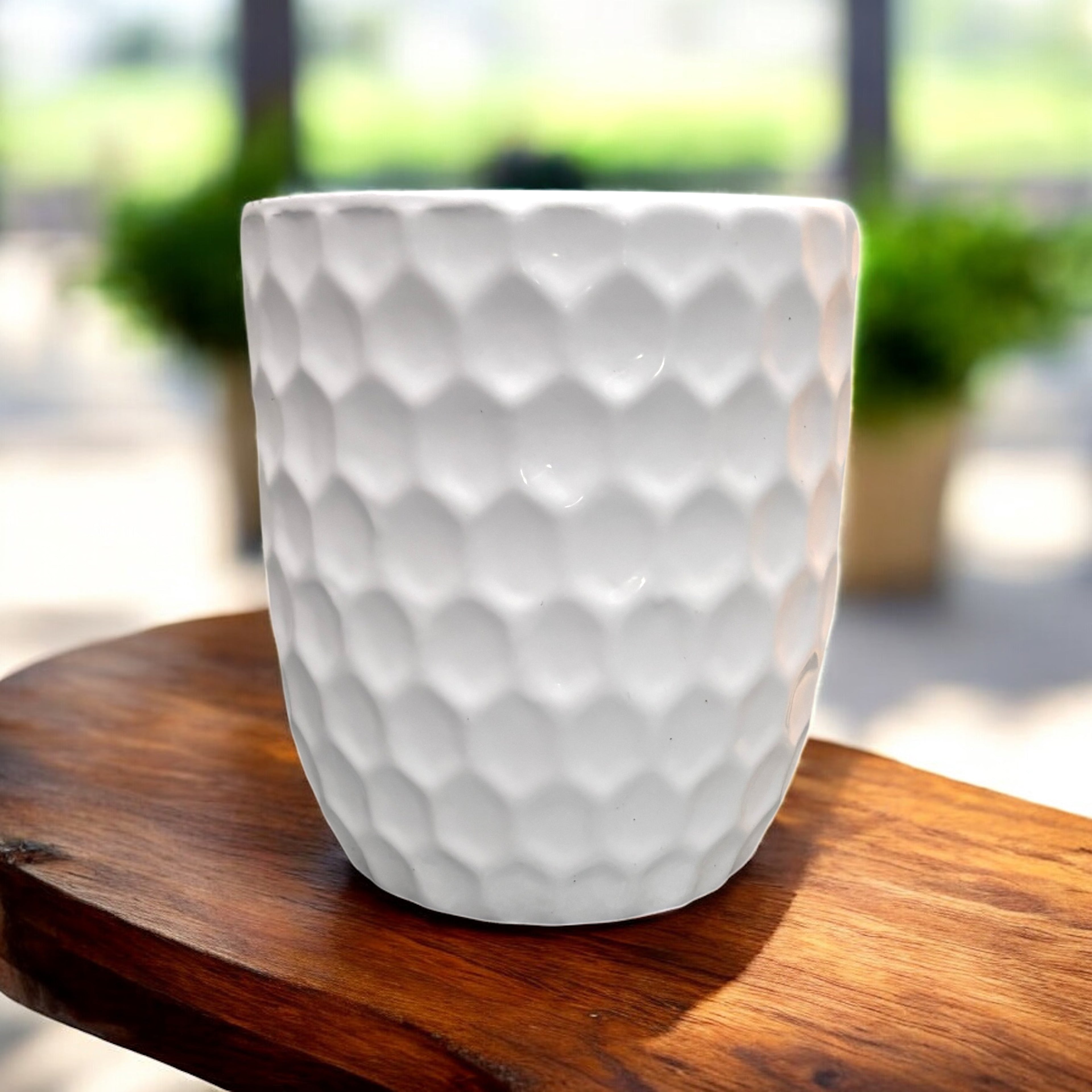 Ghiveci ceramic decorativ alb – model fagure D8