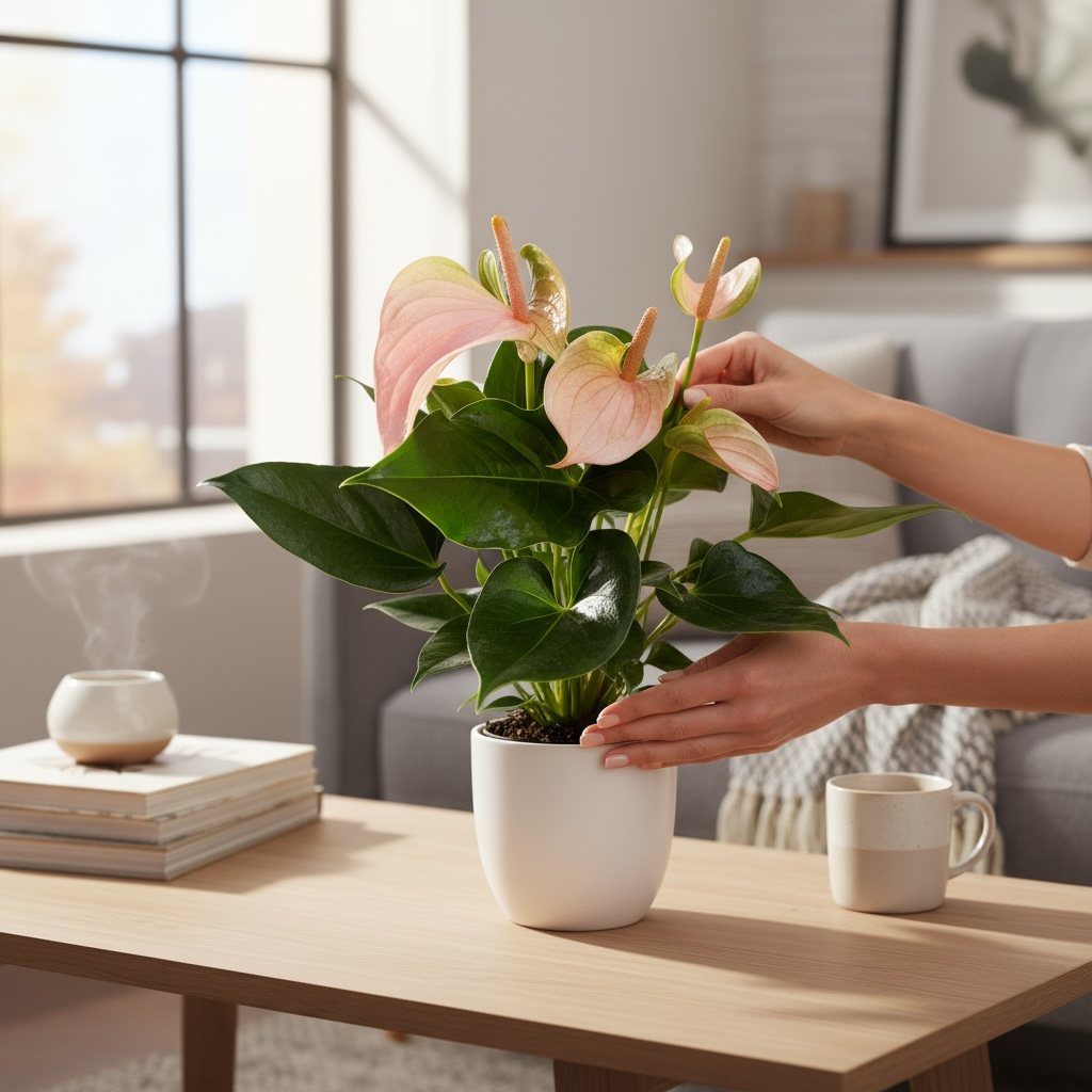 Anthurium ‘Joli Peach’ – eleganta delicata cu flori pastelate si aer tropical