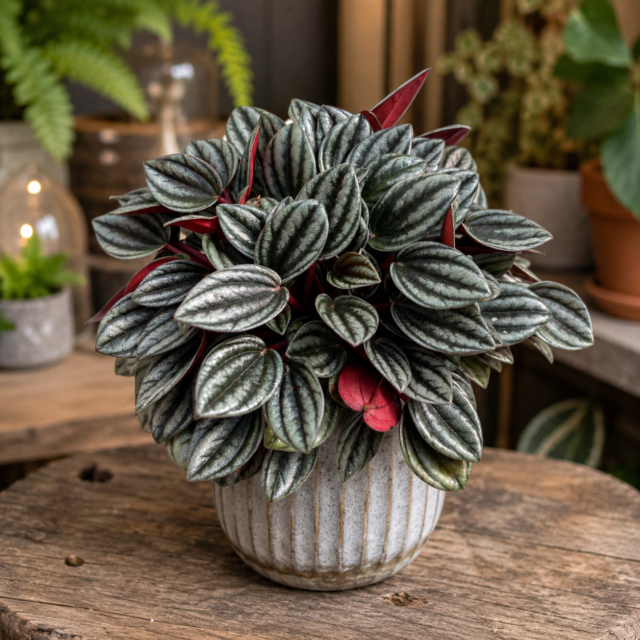 Peperomia 'Tender Toscane' – Compact Peperomia with Silver Leaves and Burgundy Undersides