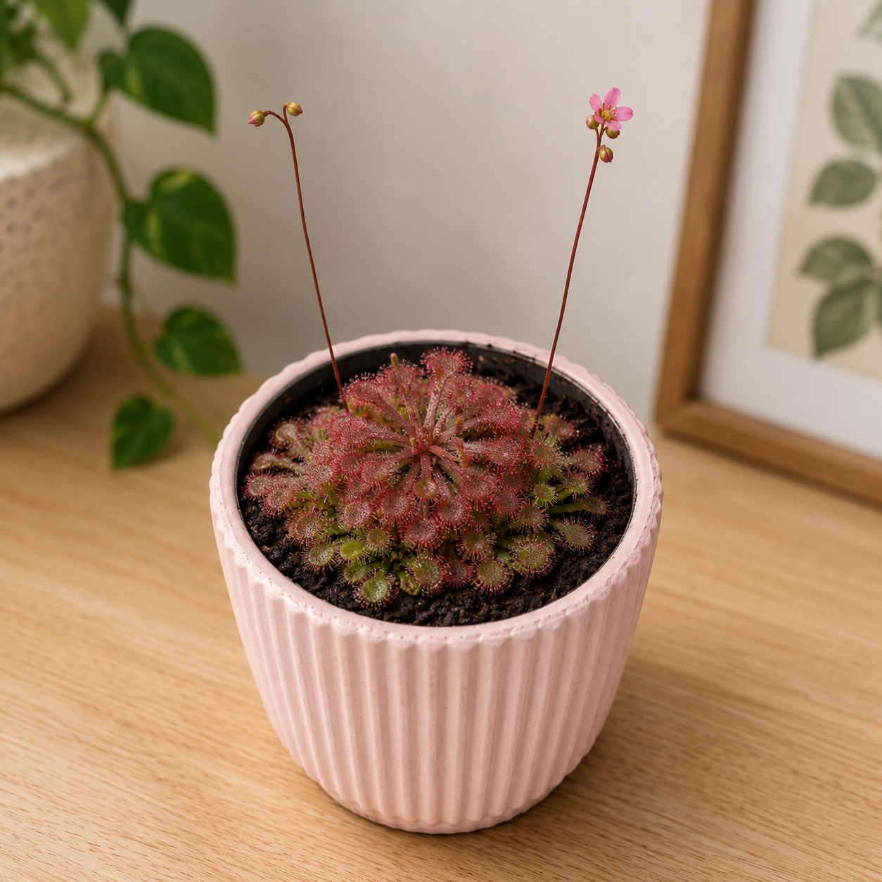 Drosera spatulata – Pyöreälehtikihokki, tiivisruusukkeinen lihansyöjäkasvi
