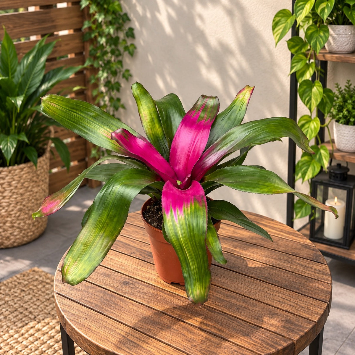 Neoregelia 'Donna' - Bromeliad with green, burgundy, and pink foliage