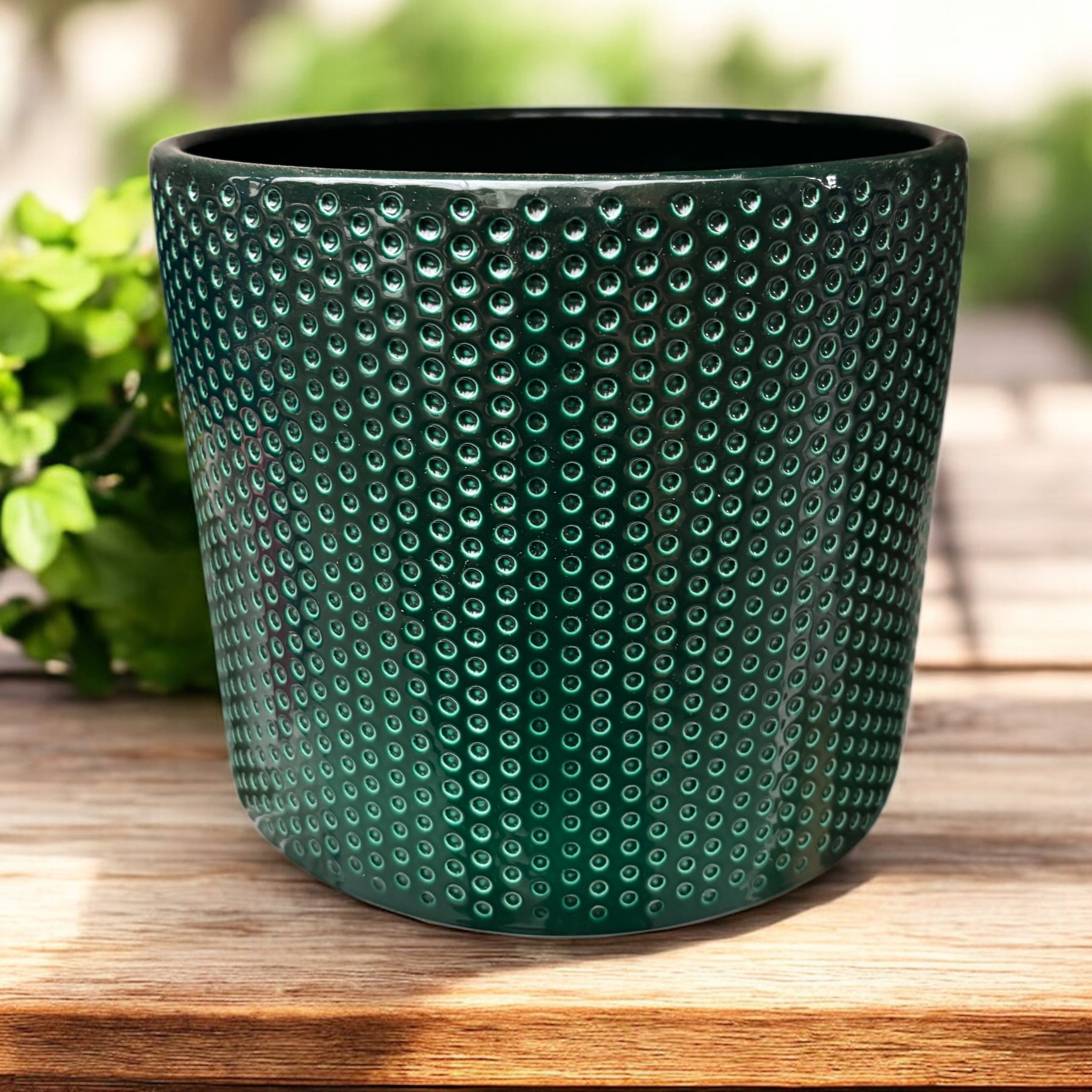 Ghiveci ceramic decorativ D15 – model texturat verde smarald