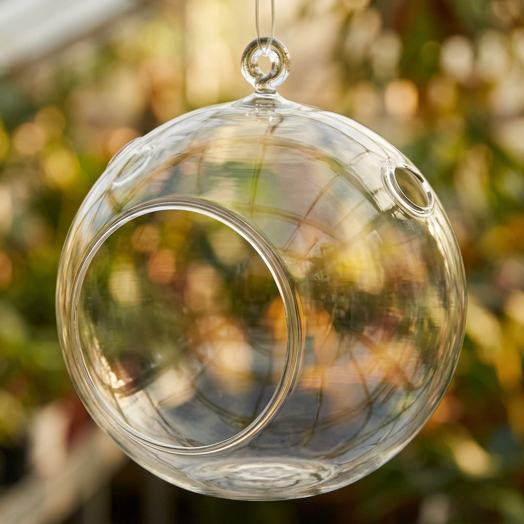 Bol sau glob sticla terrarium, cu agatatoare, la un pret special