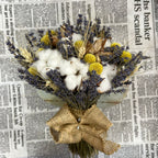 Buchet de mireasa lavanda, spice de grau, flori de bumbac si craspedia
