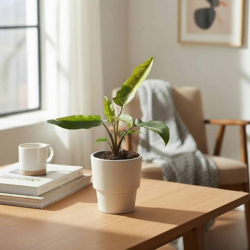 Alocasia lauterbachiana Variegata – lansettformade blad med spektakulär brokighet, för samlare