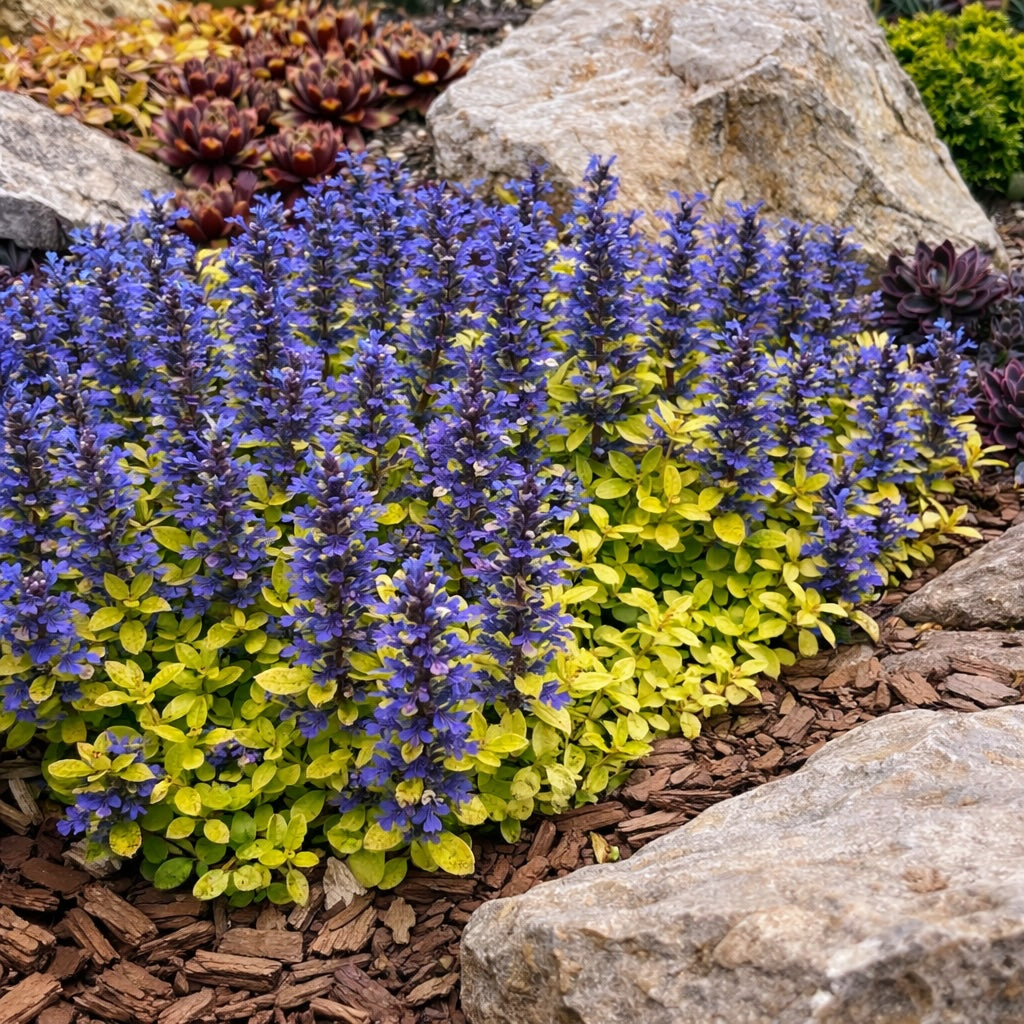 Ajuga reptans ‘Friends Cordial Canary’ (vinarița, bugleweed) – covor decorativ spectaculos