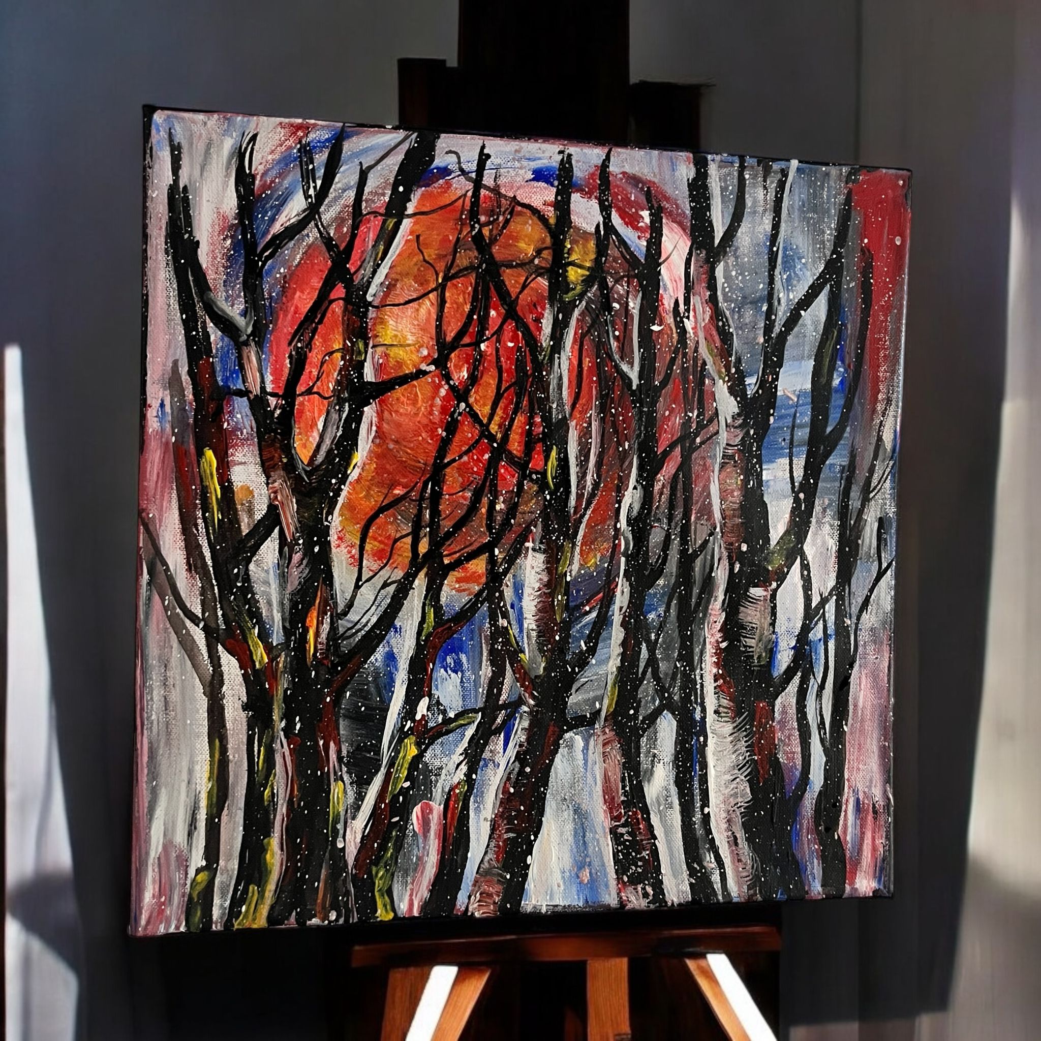 Tablou unic - "Amurg de foc : Siluete in Iarna"