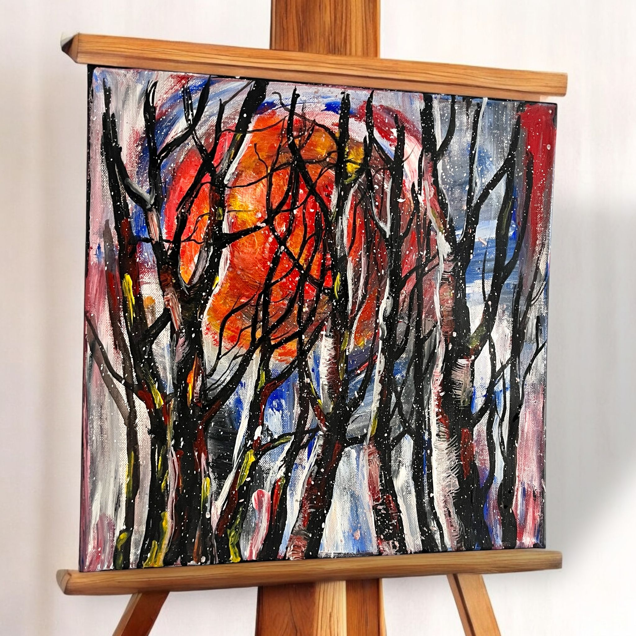 Tablou unic - "Amurg de foc : Siluete in Iarna"