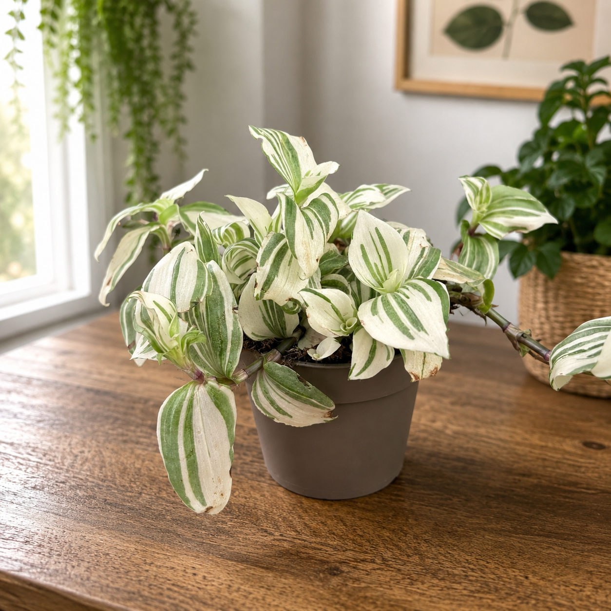 Tradescantia «Brightness» – κρεμοκλαδής φυτό με πανασέ φύλλα
