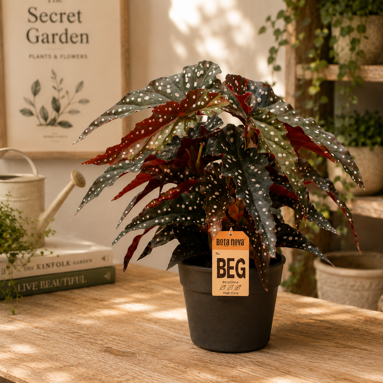 Begonia 'Black Forest' - begonia with dark leaves and silver spots