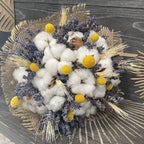 Buchet cununie rustic spice de grau, bumbac si craspedia