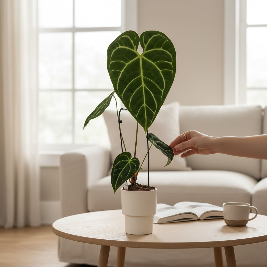 Anthurium regale – frunze uriase, catifelate, de un verde imperial