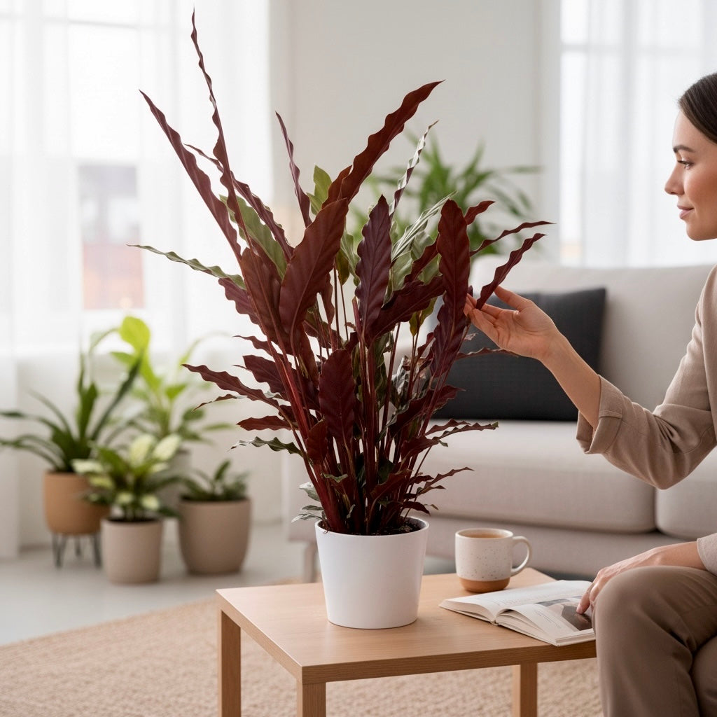 Calathea rufibarba (Goeppertia rufibarba) – furry velvet calathea cu frunze catifelate