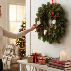 Weihnachtskranz mit natürlicher Tanne und Baumwolle