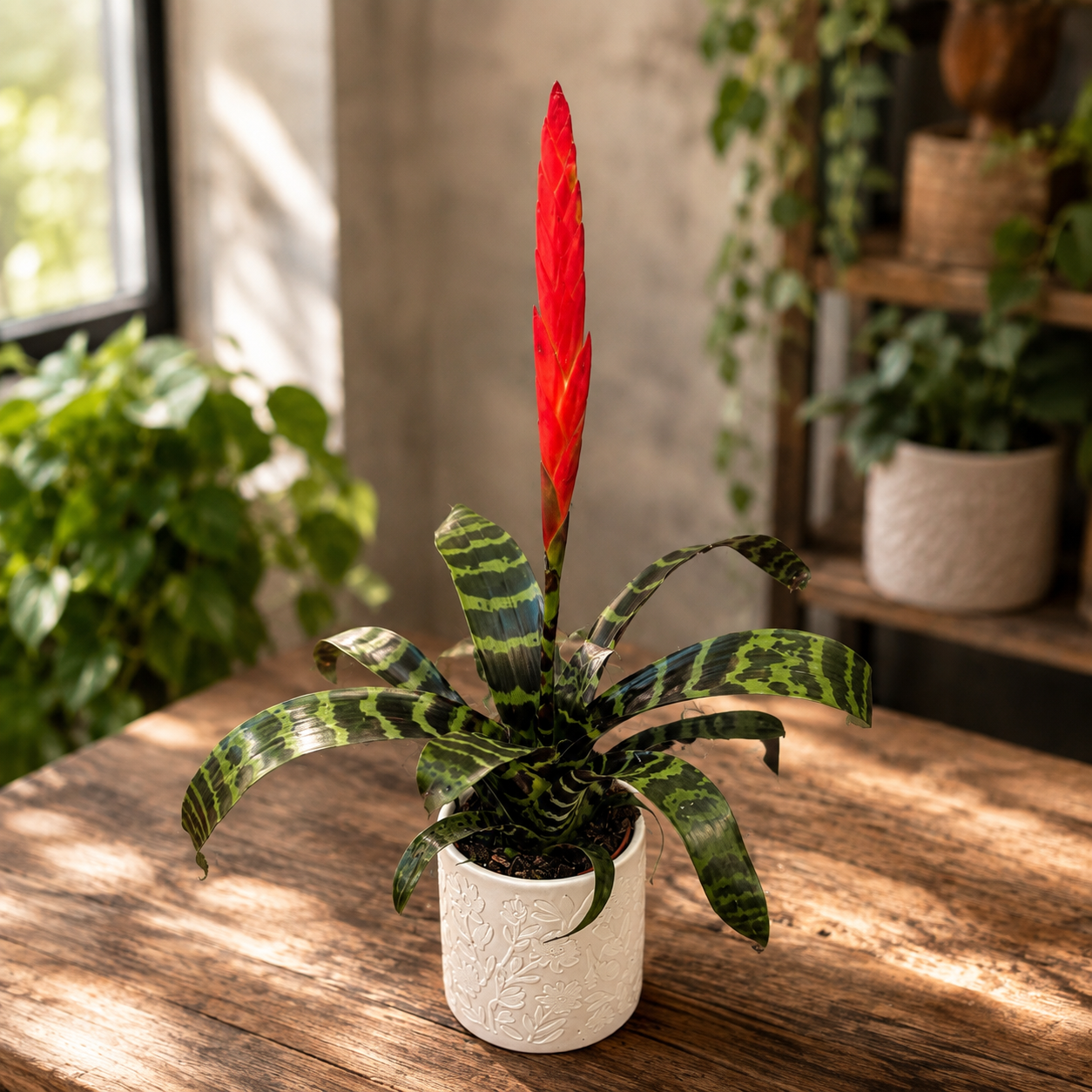 Vriesea 'Splenriet' – Flaming Sword, bromeliad with a red inflorescence