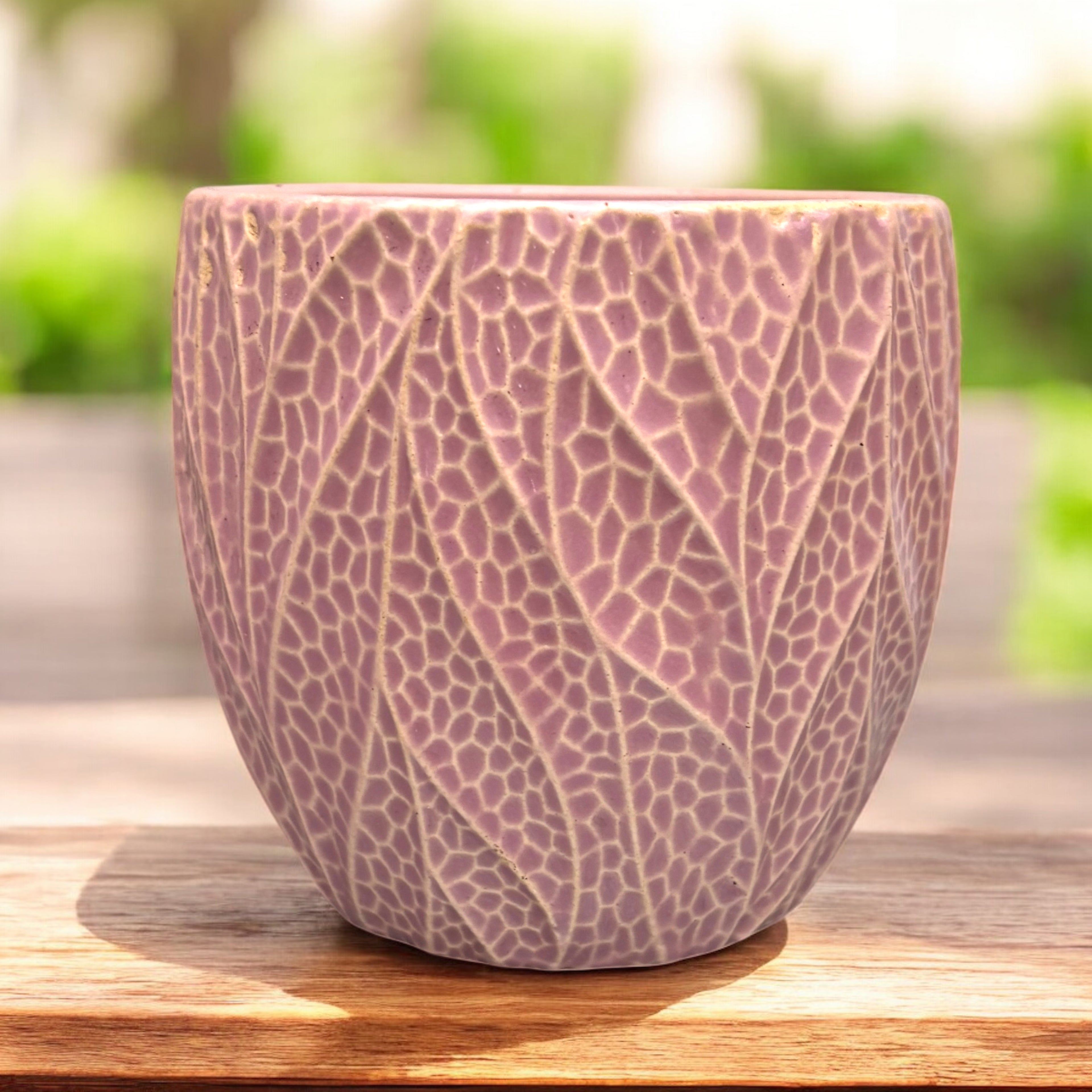 Ghiveci ceramic decorativ – model frunze roz D9