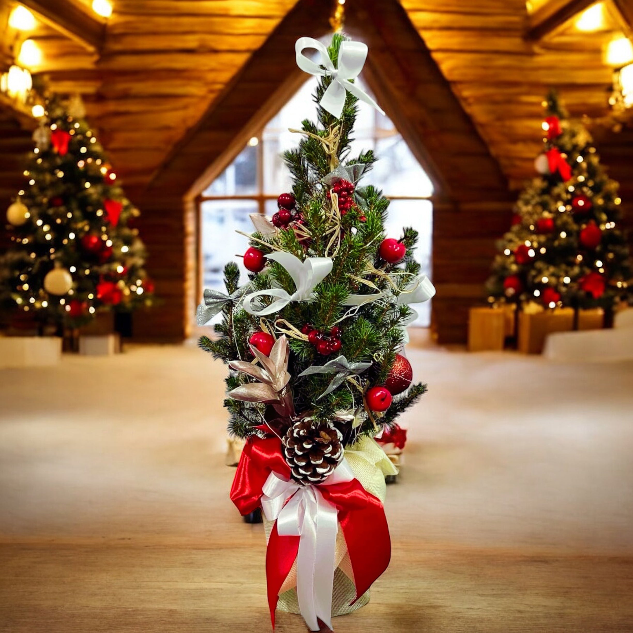 Bradut natural in ghiveci impodobit ‘Whitey’