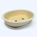 Traditioneller ovaler Bonsai-Blumentopf creme (mit Unterteller) D32 cm