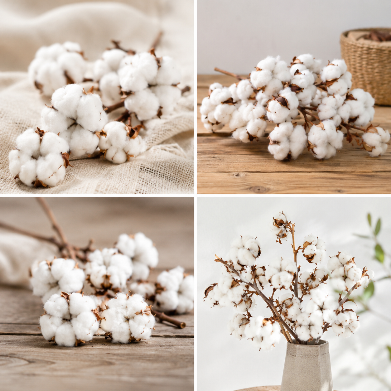 Cotton Flowers - Cotton on the Stem (natural)