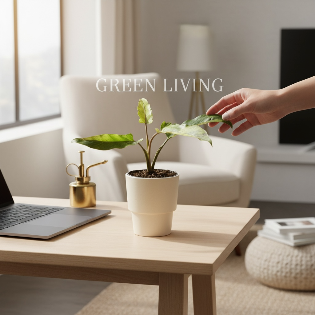 Alocasia lauterbachiana Variegata – frunzis lanceolat cu variegatie spectaculoasa, pentru colectionari