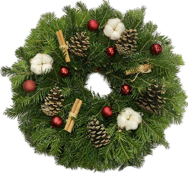 Christmas wreath with natural fir and cotton