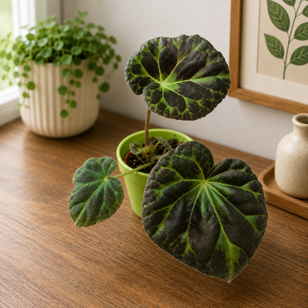Begonia barsalouxiae – rare botanical begonia with dark green velvety leaves