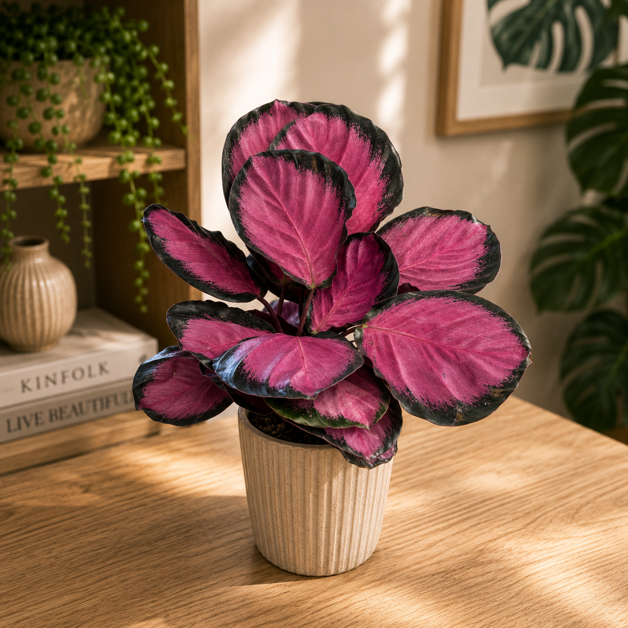 Calathea ‘Misty Red’ – frunzis intens colorat, cu nuante vibrante