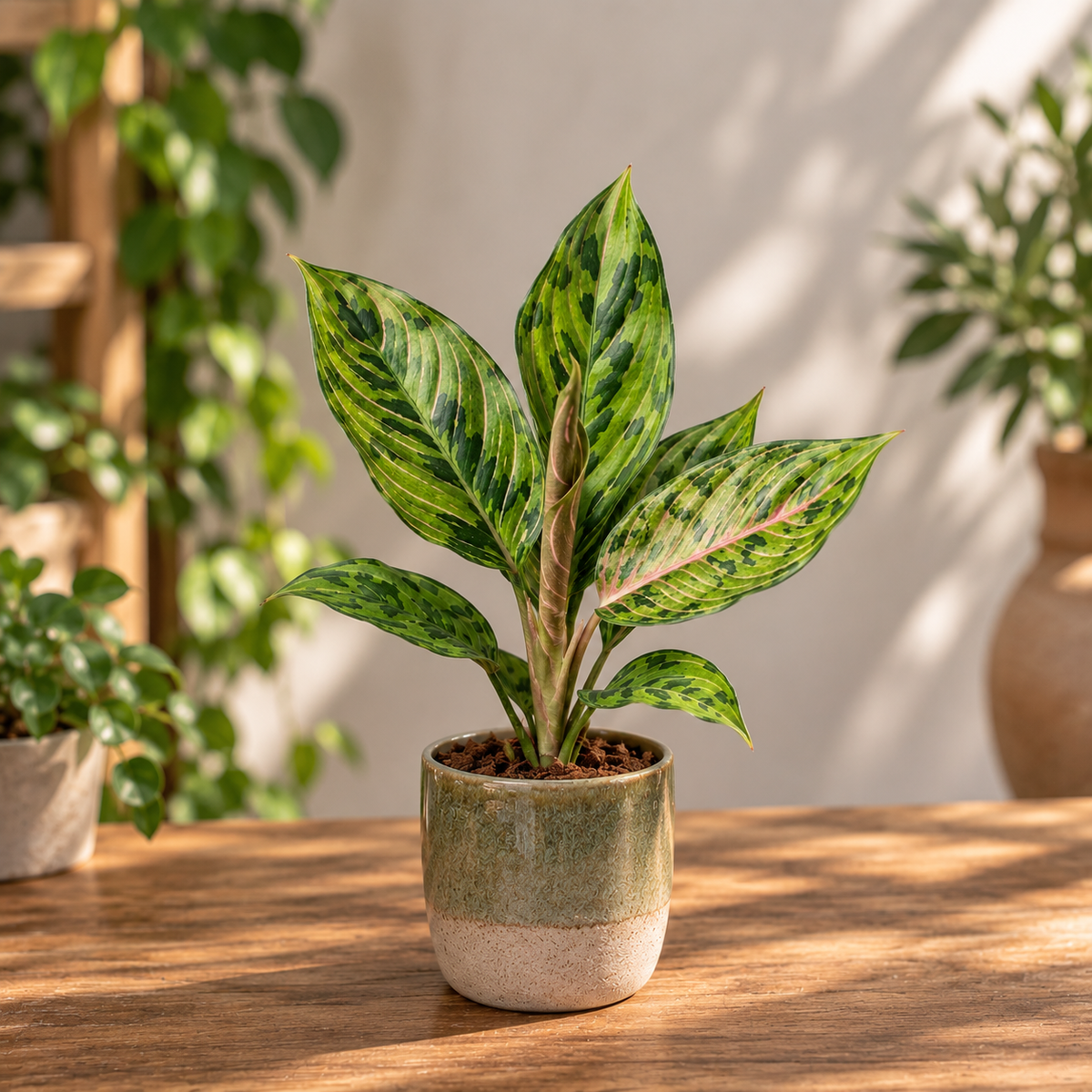 Aglaonema 'Spiderman' - aglaonema with pink veins and spectacular tropical foliage