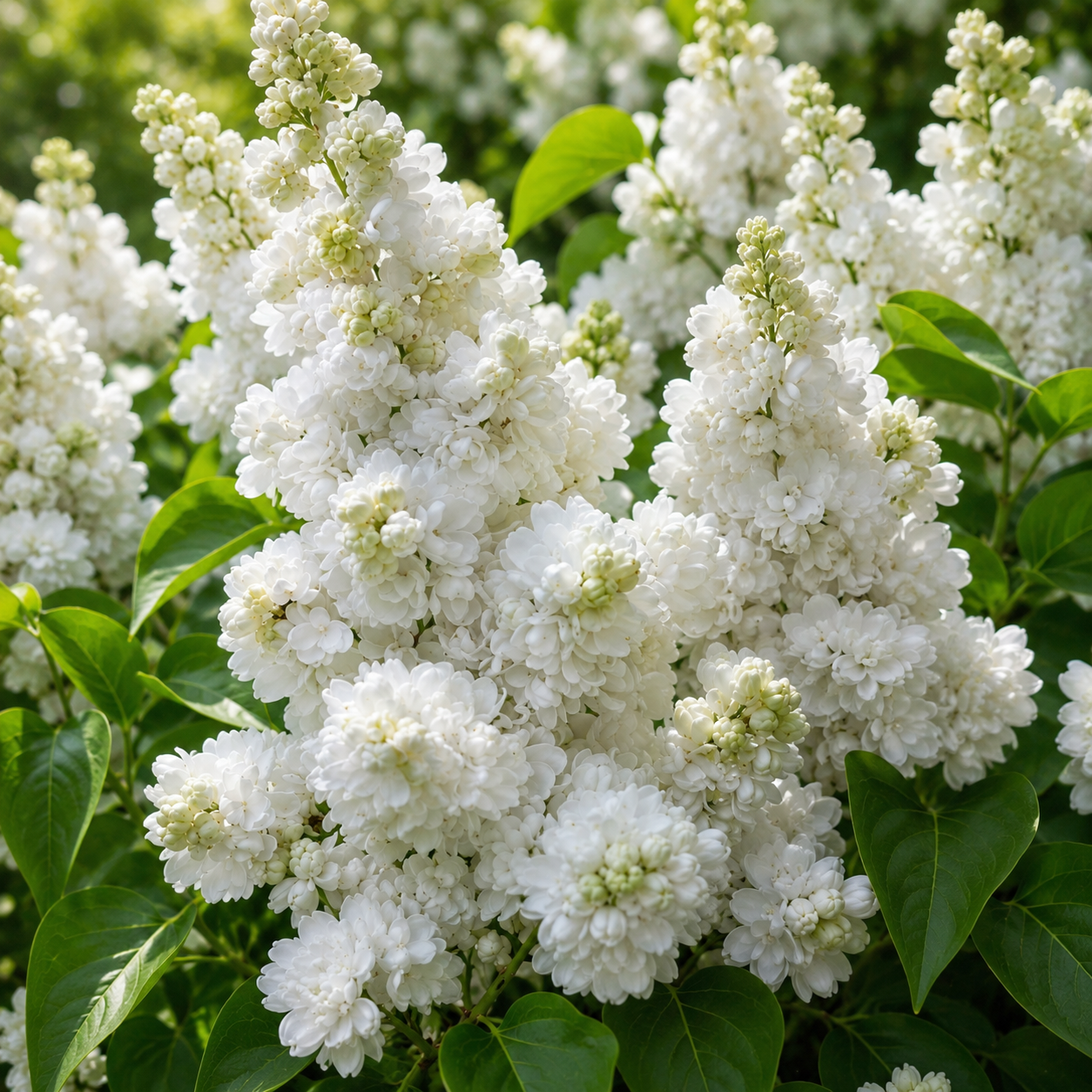 Syringa vulgaris ‘Mme Lemoine’ – liliac alb parfumat, cu flori duble