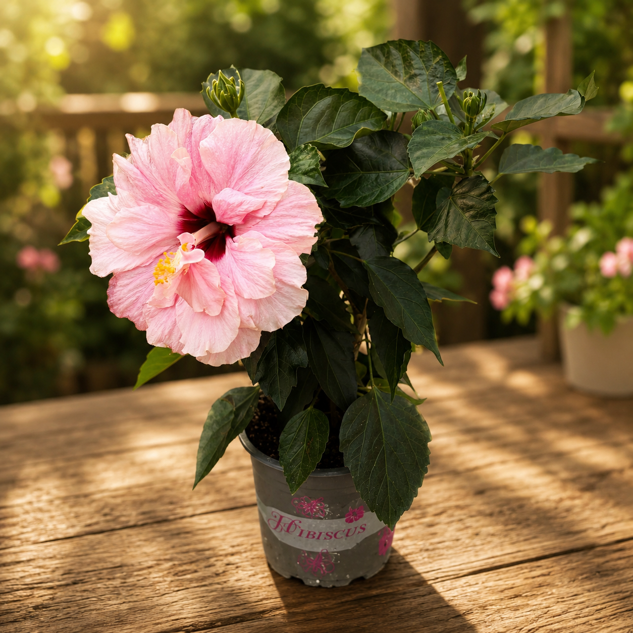 Hibiscus rosa-sinensis - Japonská ruža s dvojitým krémovo-ružovým kvetom