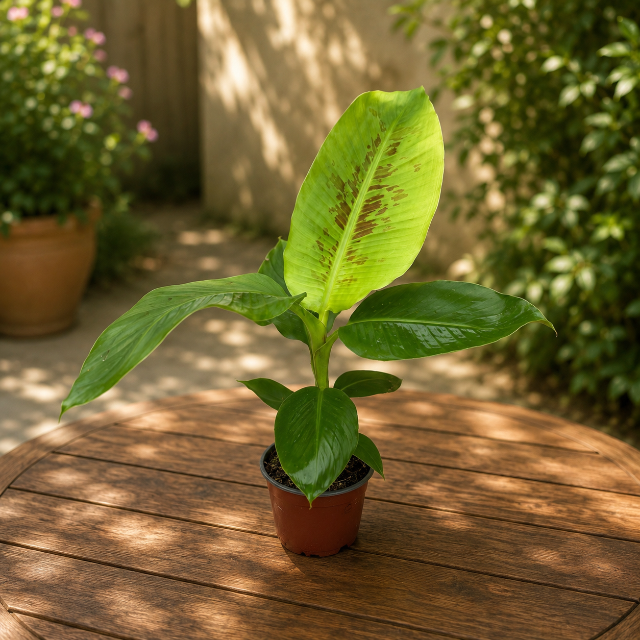 Super dwergbanaan - Musa acuminata 'Tropicana' (Super Dwarf Cavendish)