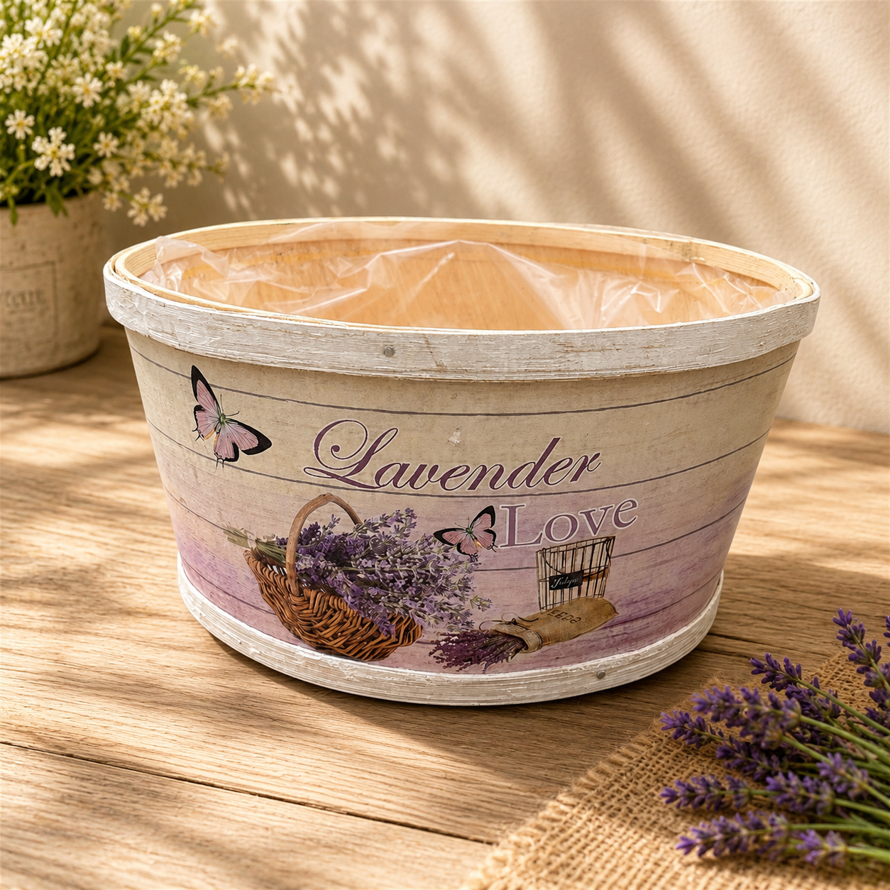 Cos decorativ din lemn "Lavender Love"