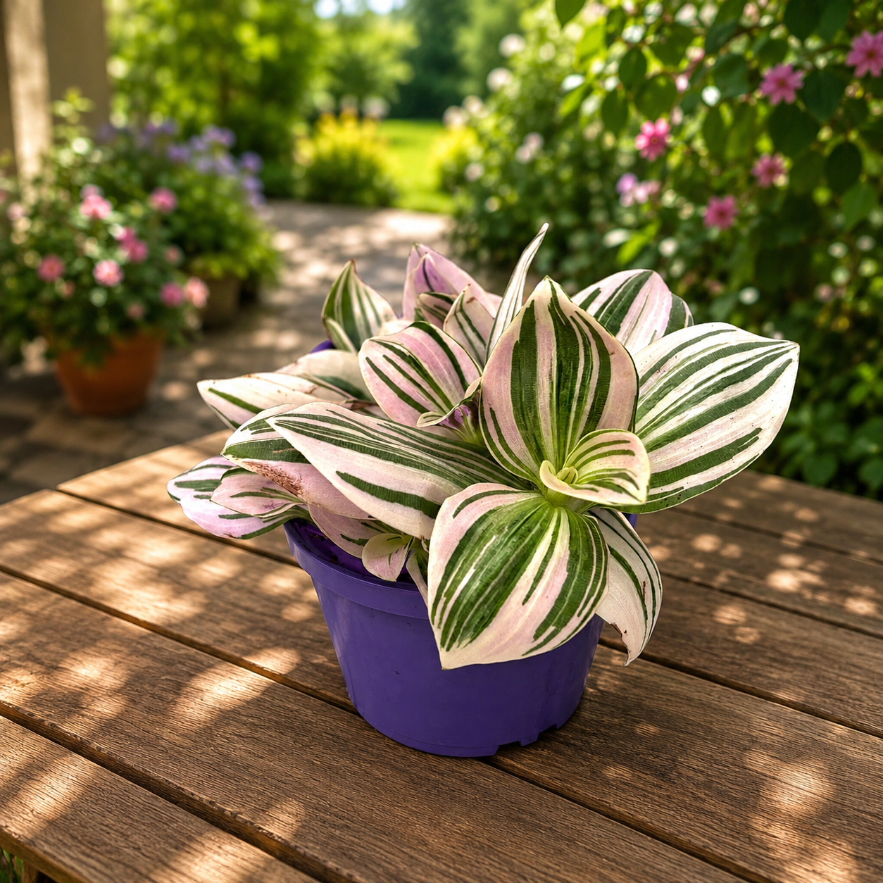 Tradescantia ‘Unicorn’ - planta curgatoare cu frunzis pastelat, in nuante magice