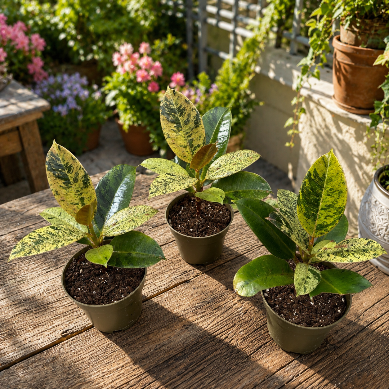Ficus elastica 'Shivereana' ('Moonshine', 'Variegata') - jedinečný lesk a ohromující panašování