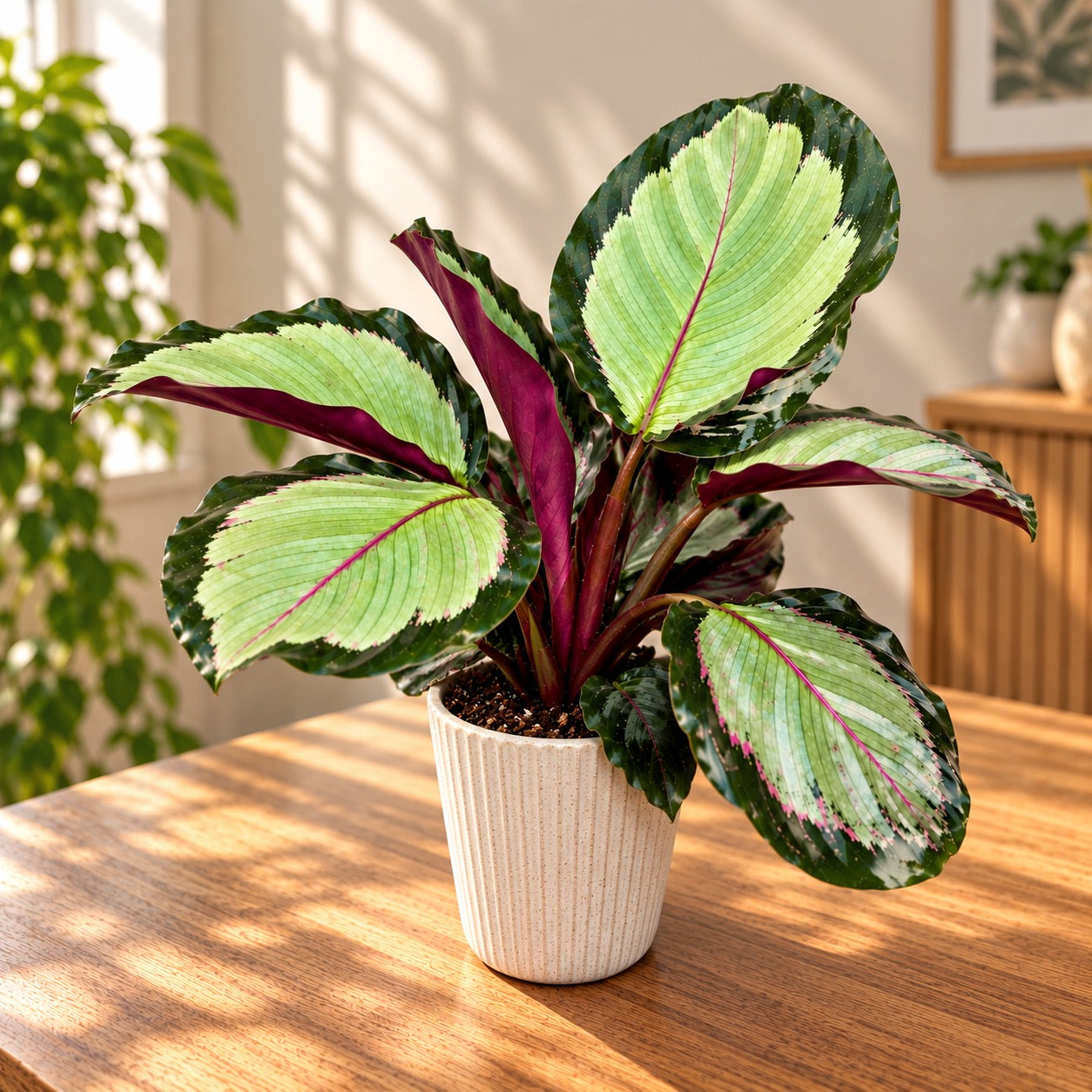 Calathea 'Corona' - zilverkleurige bladeren en bordeauxrode onderkant ...