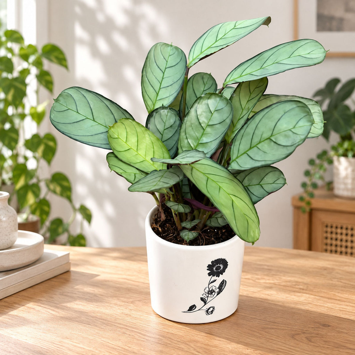 Ctenanthe burle marxii 'Amagris' - tropical plant with silver leaves