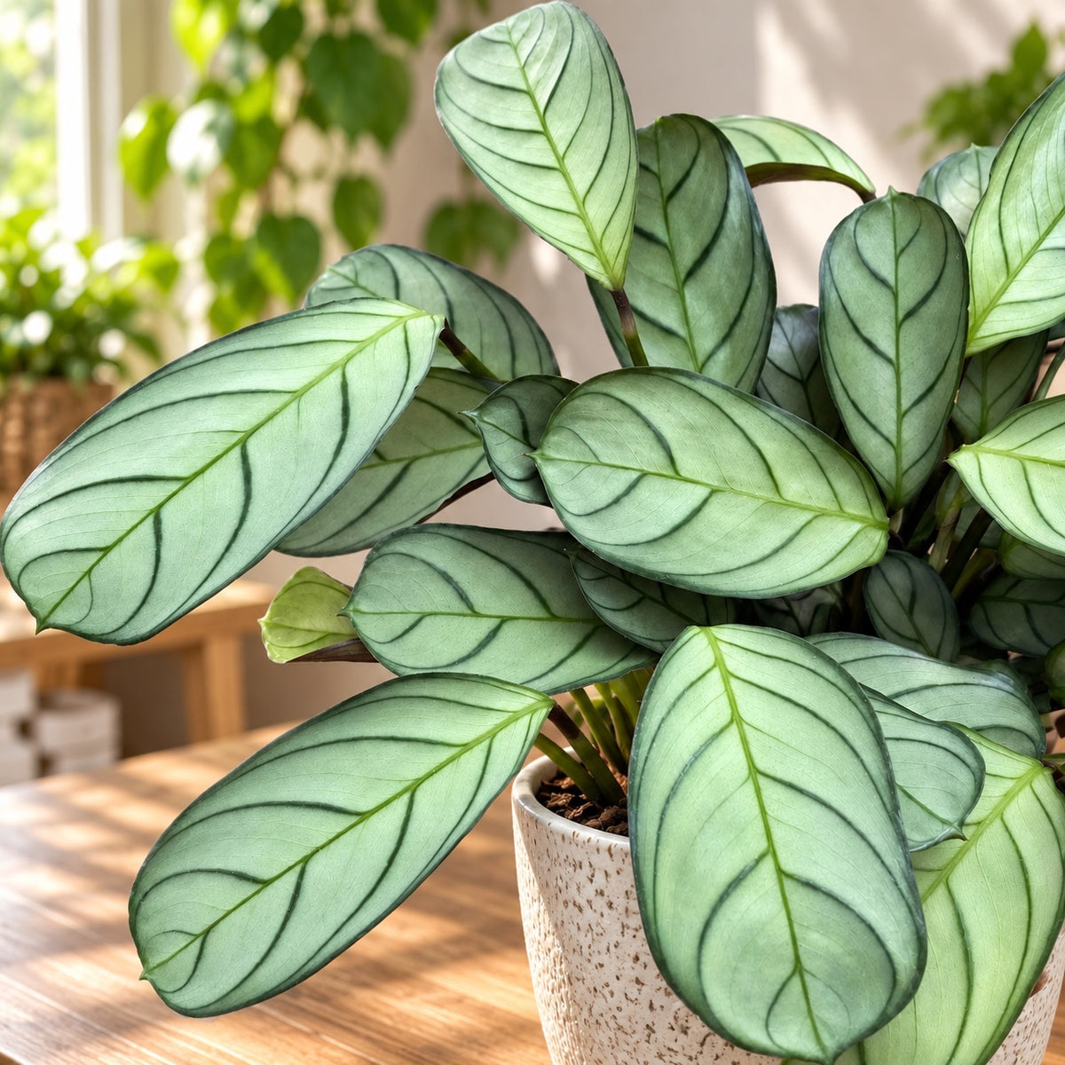 Ctenanthe burle marxii 'Amagris' - tropische Pflanze mit silbernen Blättern