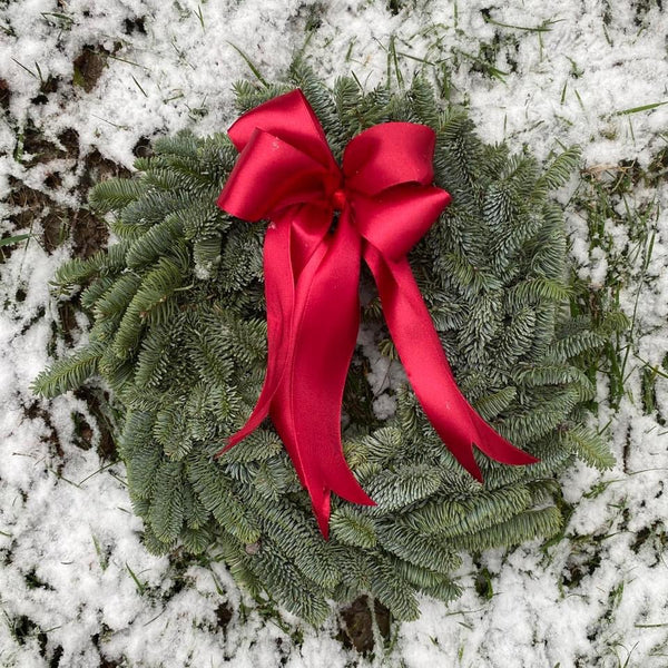 Silver fir Christmas wreath with red bow