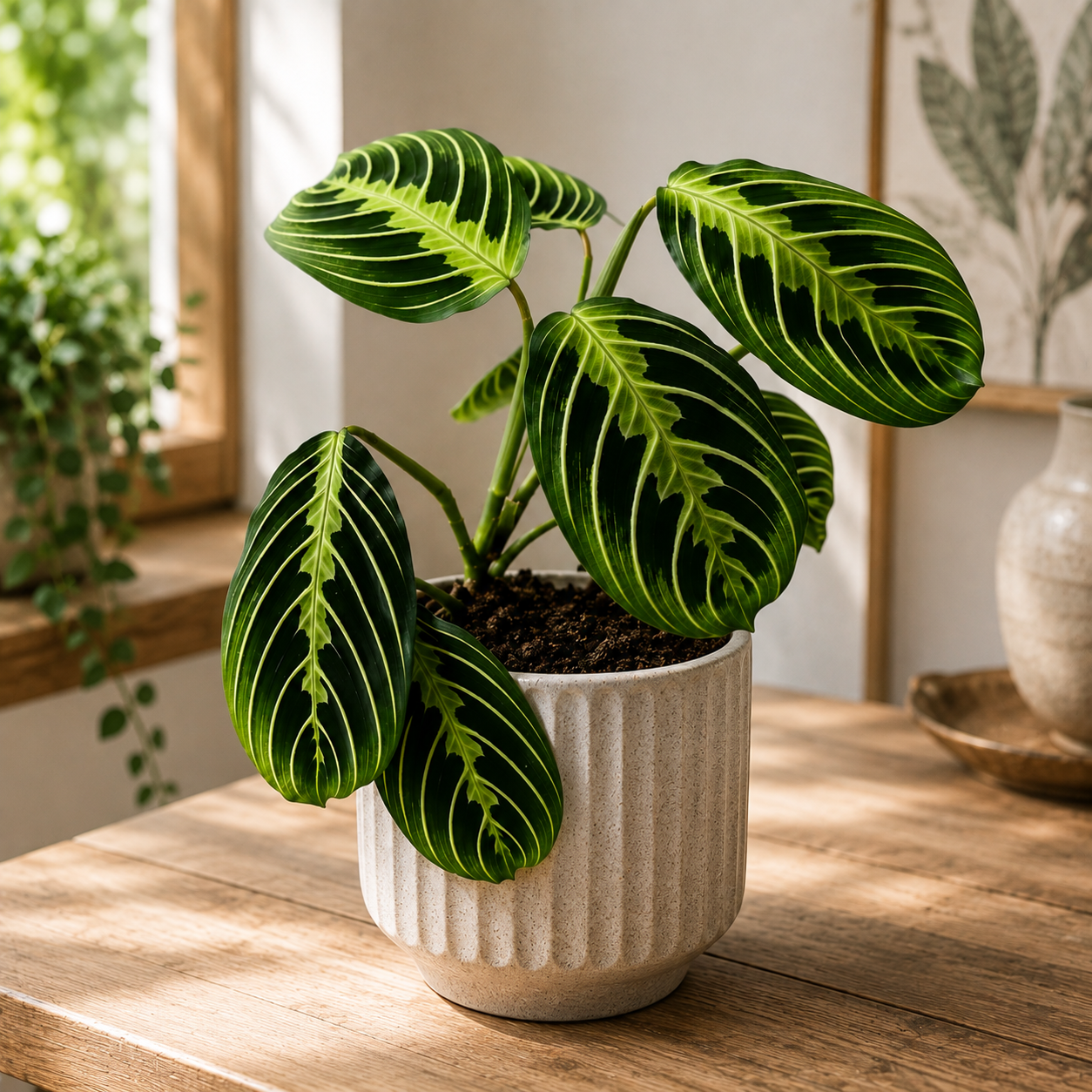 Maranta leuconeura ‘Lemon Lime’ - Plante qui prie, avec un feuillage vert néon