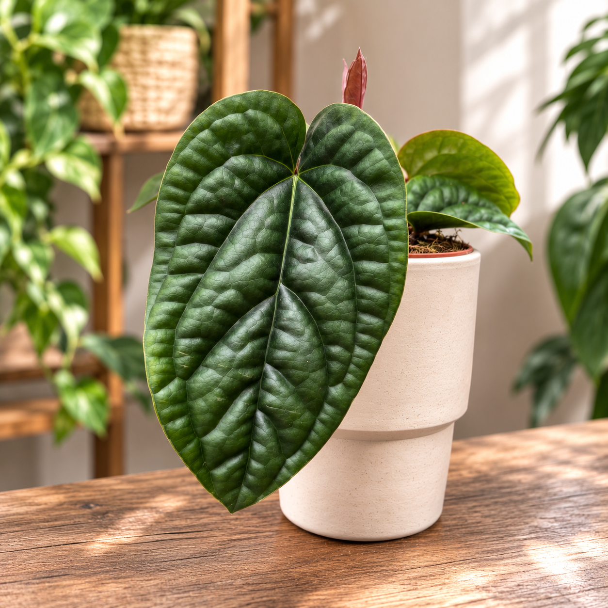 Anthurium luxurians × radicans - textured foliage, spectacular "quilted" effect