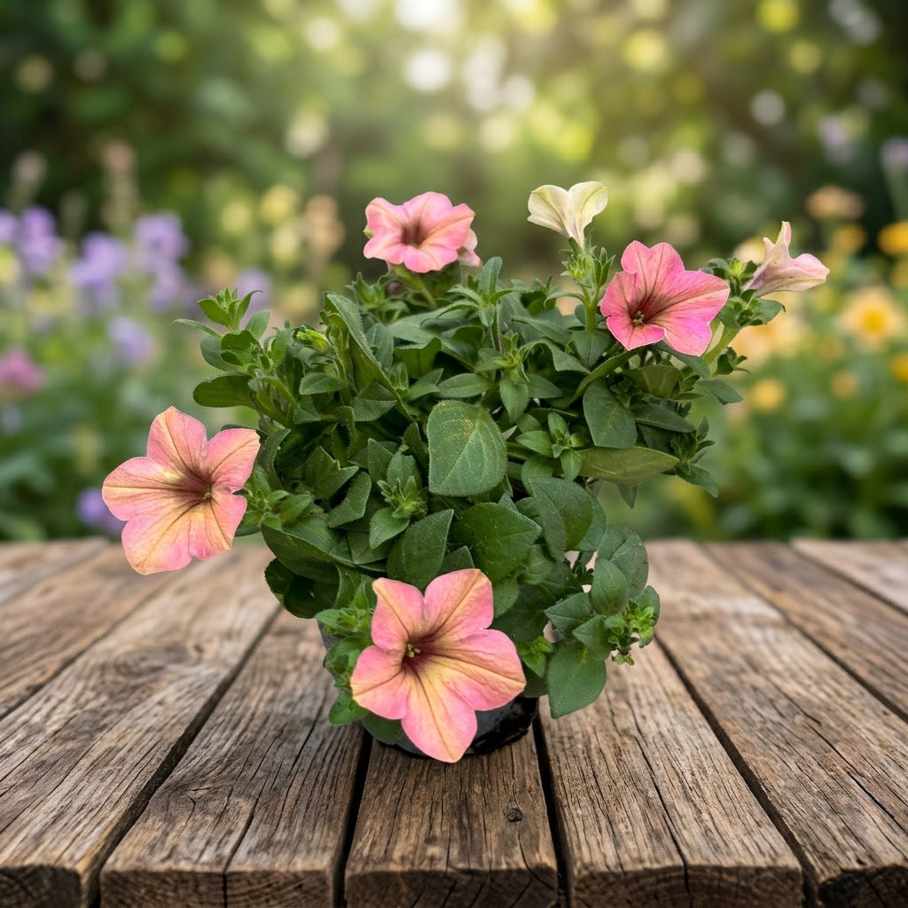 Petunia ‘Tea Flamingo’ - petunie cu flori pastelate in nuante de roz-piersica