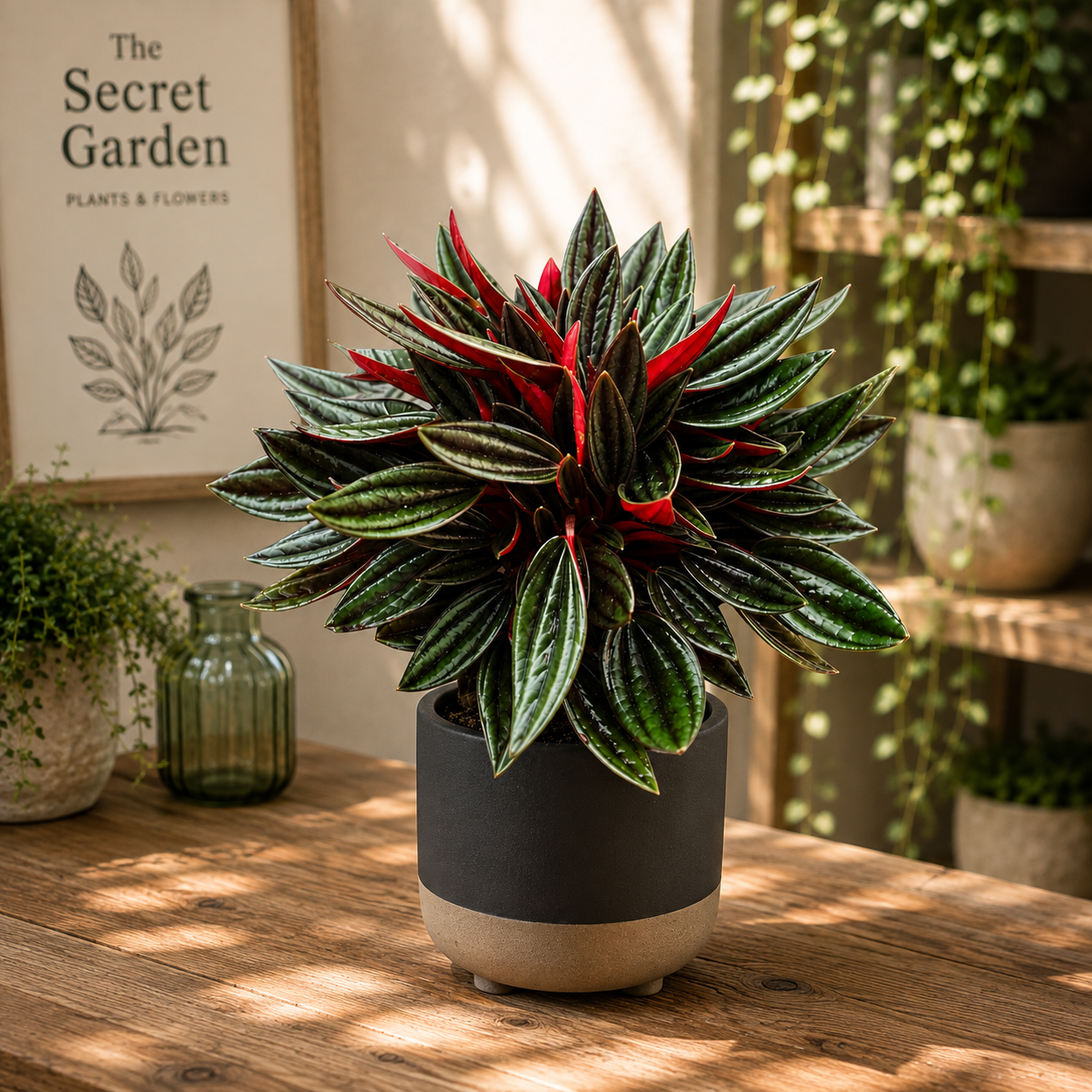 Peperomia caperata 'Eden Rosso' - frunze verzi si revers rosu