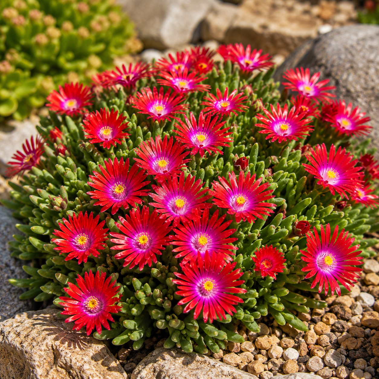 Delosperma cooperi 'Jewel of Desert Garnet' - впечатляващ ледено цвете