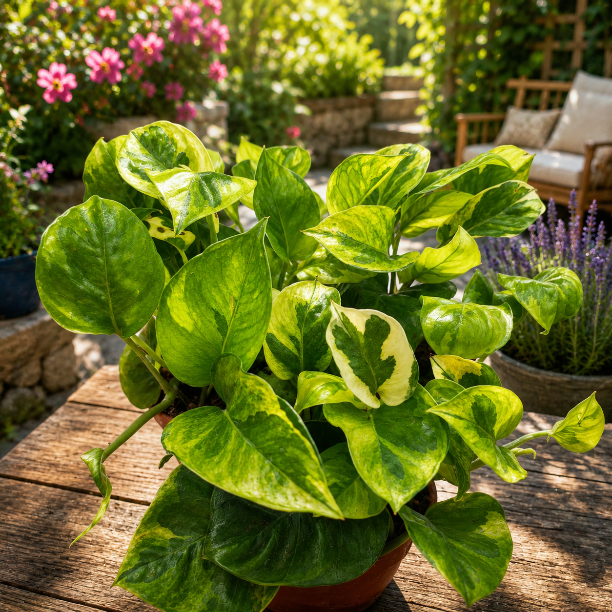 Epipremnum aureum ‚Lemon Joy‘ – panašovaný potos v limetkově zelené a krémové barvě