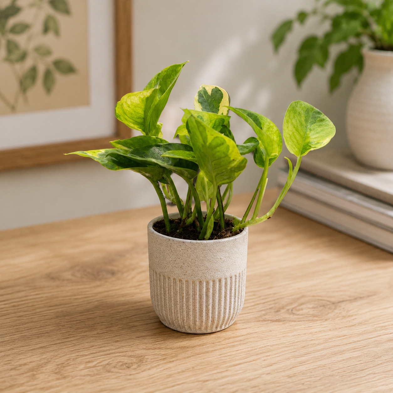 Epipremnum aureum ‚Lemon Joy‘ – panašovaný potos v limetkově zelené a krémové barvě