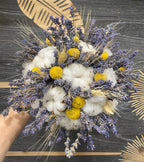 Buchet cununie rustic spice de grau, bumbac si craspedia