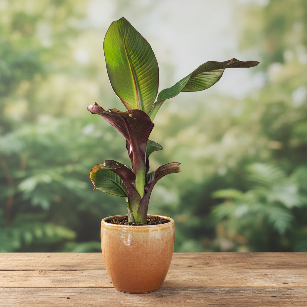 Ensete ventricosum 'Maurelii' (Rote Banane) Ensete ventricosum 'Maurelii' (Rote Banane) – spektakuläres bordofarbenes Laub